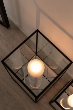 Harlequin Lantern - Clear Mirror, Black Frame Medium (25*25*40)