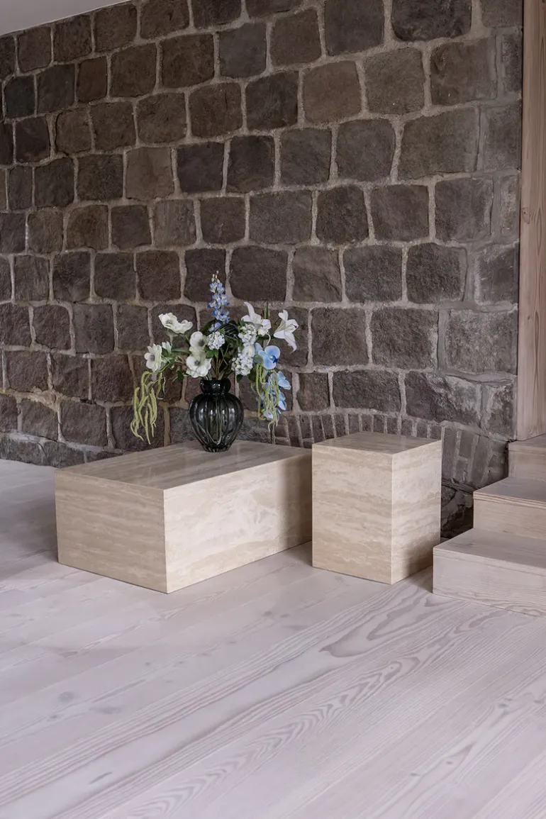 Phantom Cube Table - Travertine Side Table