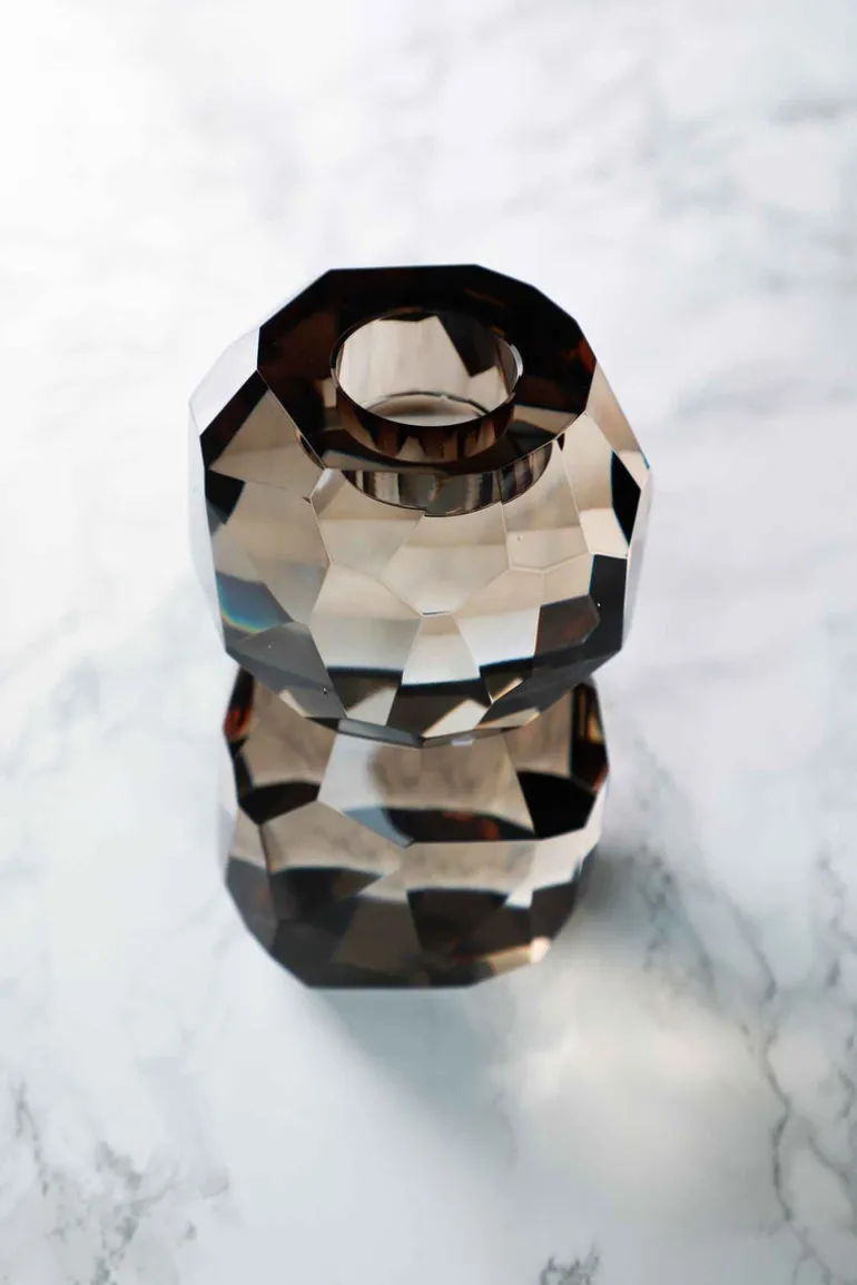 Storm T-Light Candle Holder - Light Smoke Stacked